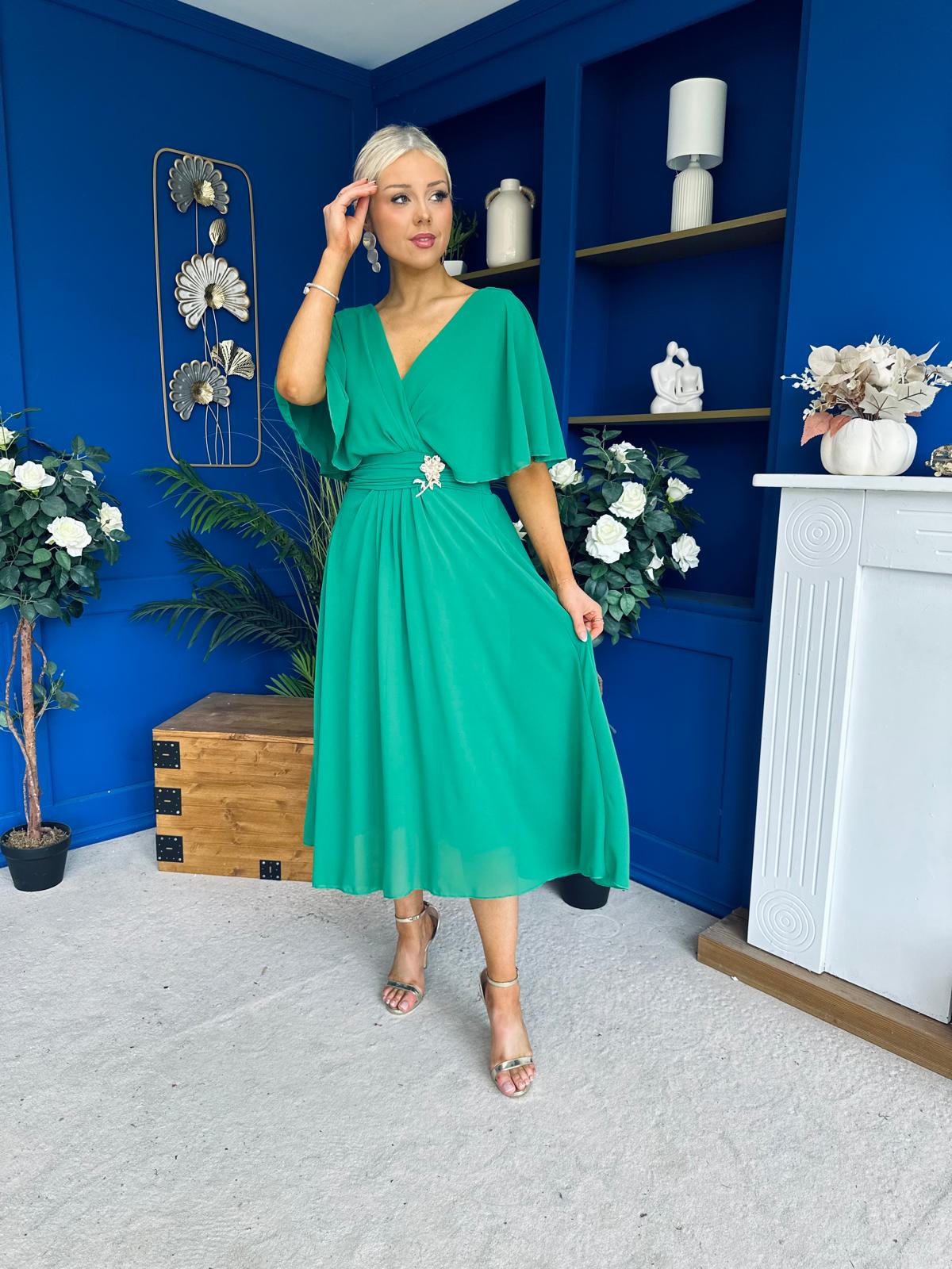 Nancy Cape Detailed Midi Dress Jade Green