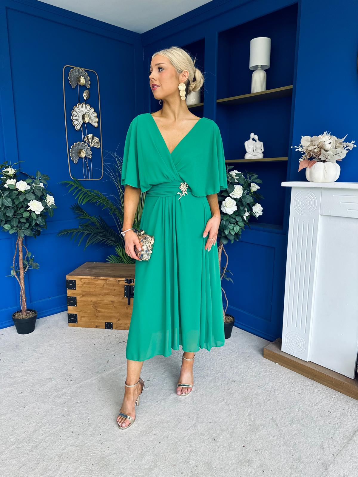 Nancy Cape Detailed Midi Dress Jade Green