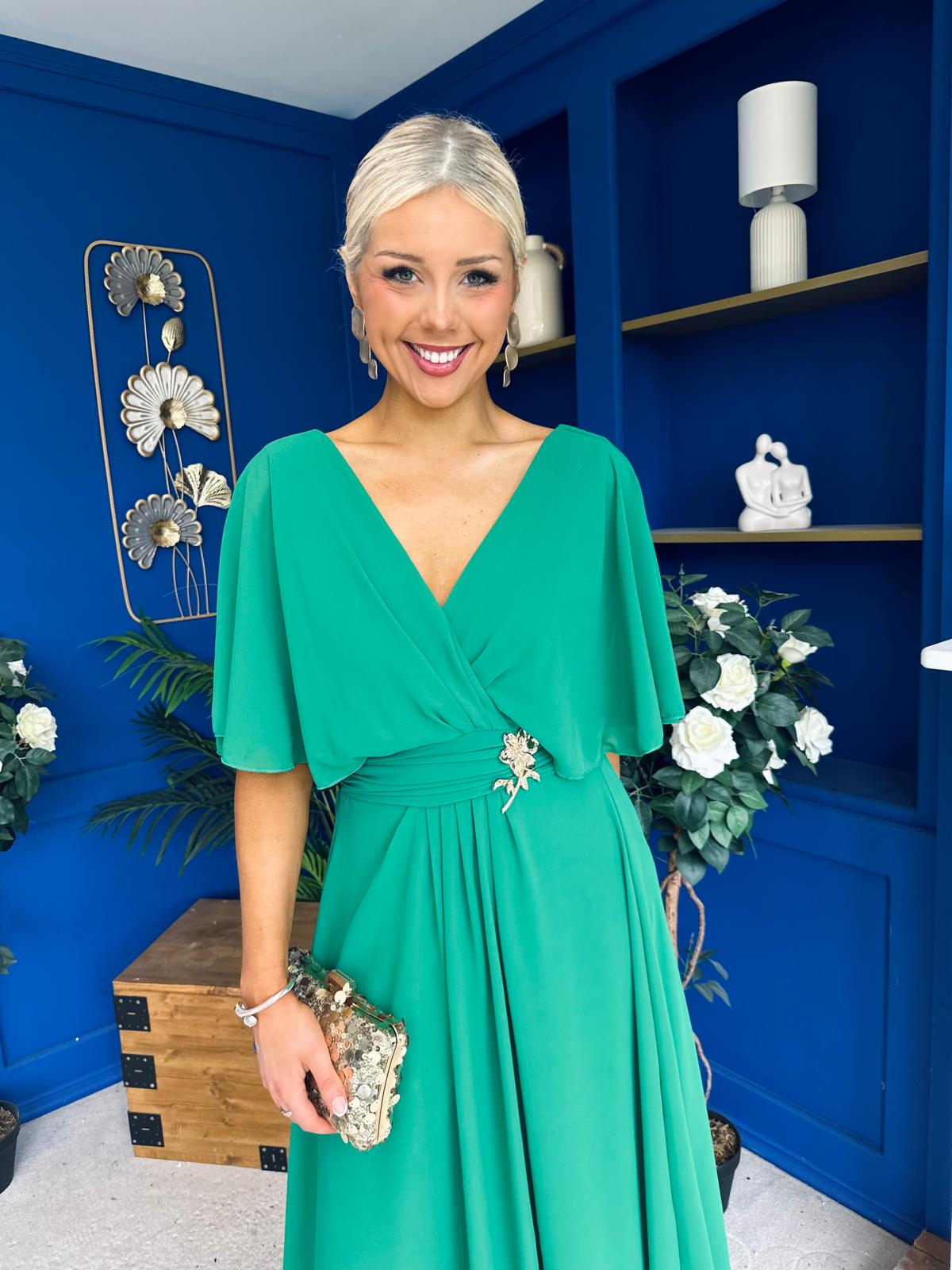 Nancy Cape Detailed Midi Dress Jade Green