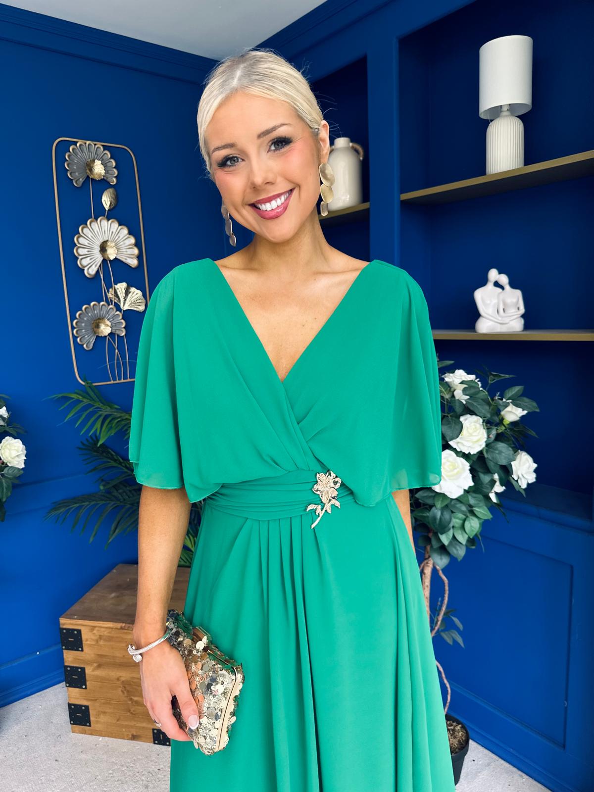Nancy Cape Detailed Midi Dress Jade Green