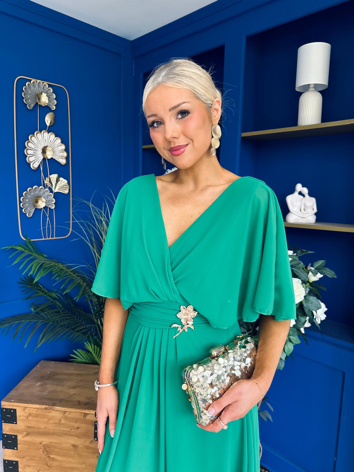 Nancy Cape Detailed Midi Dress Jade Green