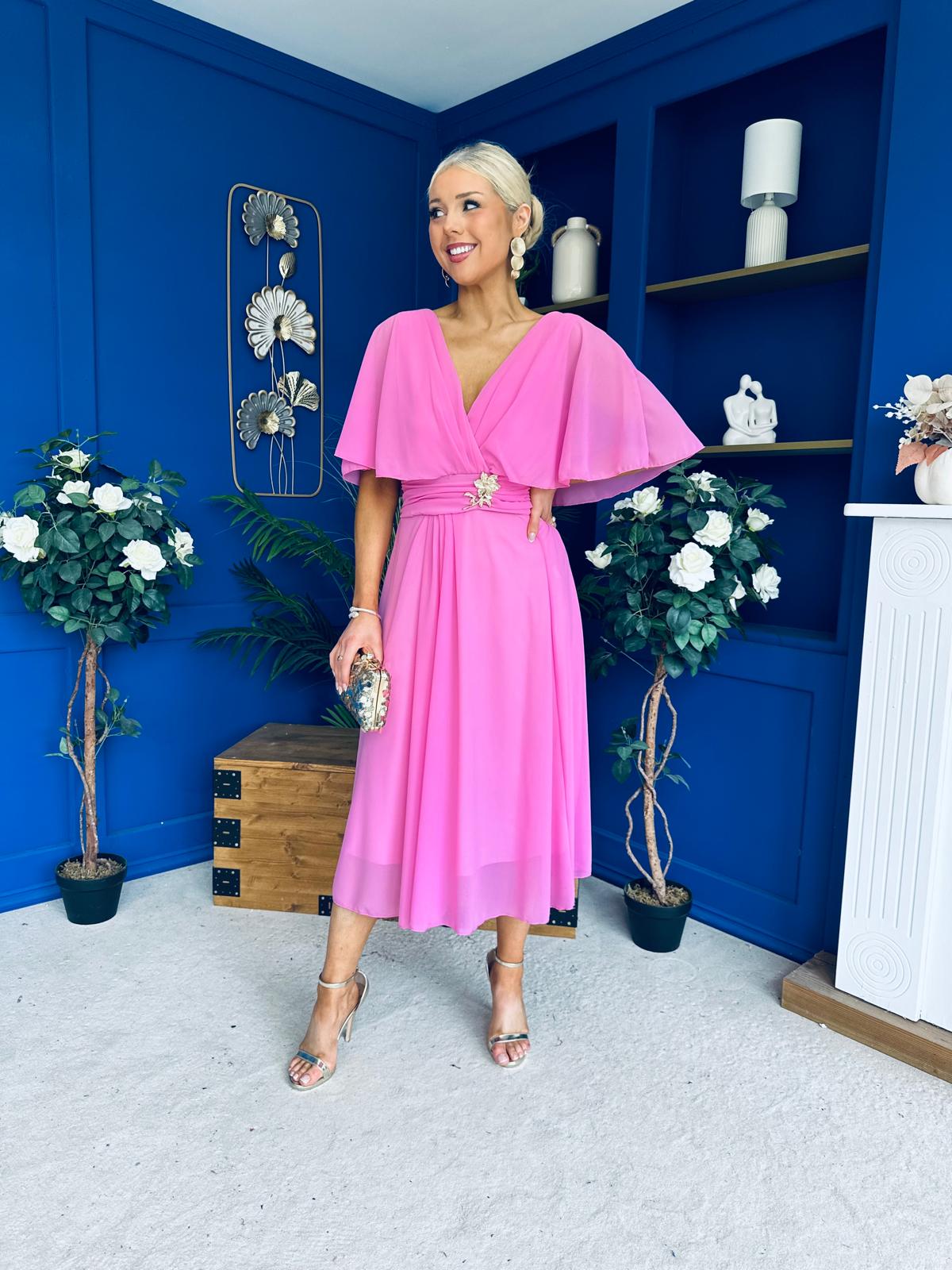 Nancy Cape Detailed Midi Dress Cerise