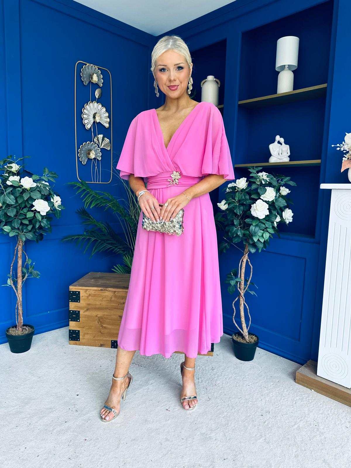 Nancy Cape Detailed Midi Dress Cerise