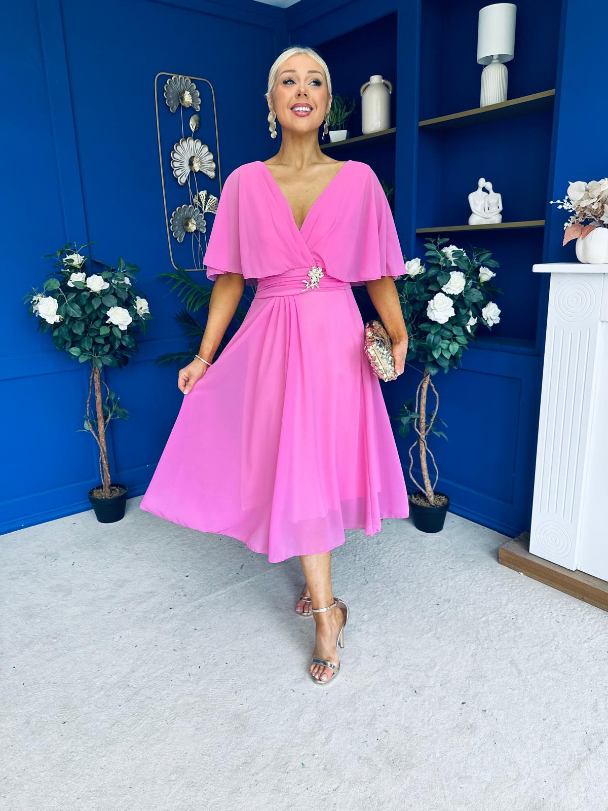 Nancy Cape Detailed Midi Dress Cerise