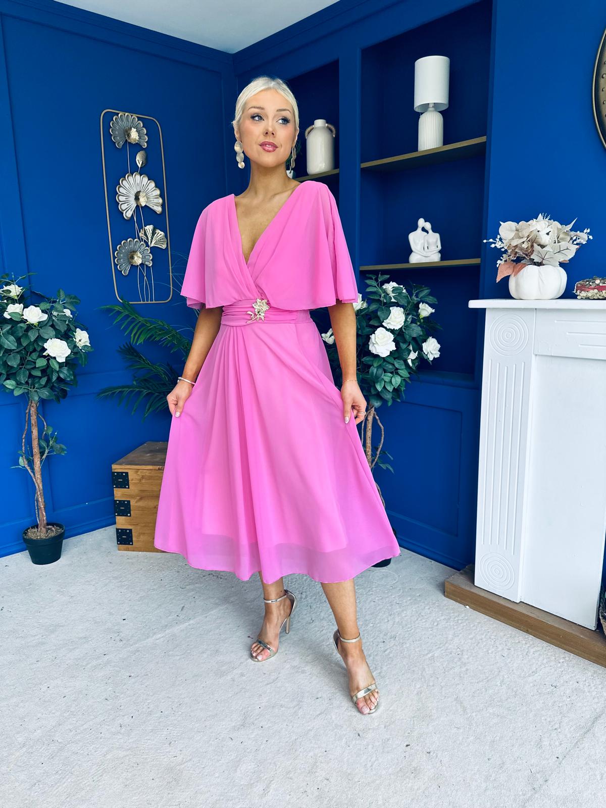 Nancy Cape Detailed Midi Dress Cerise