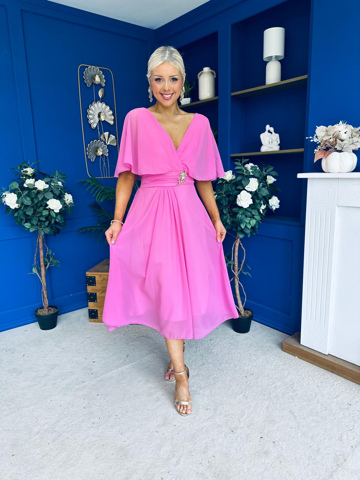 Nancy Cape Detailed Midi Dress Cerise