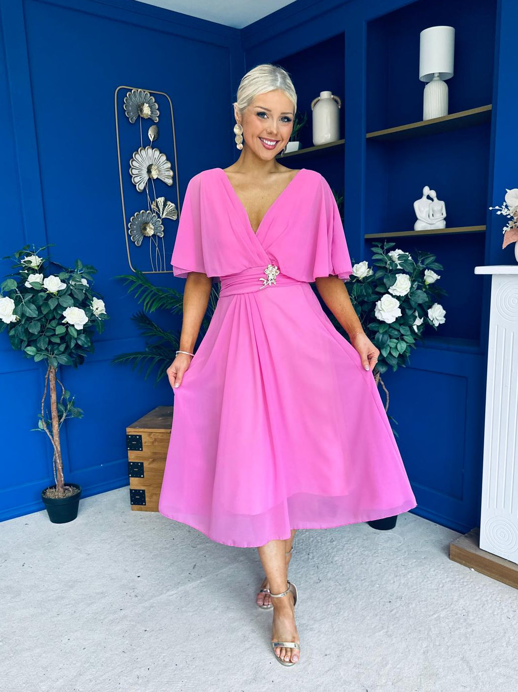 Nancy Cape Detailed Midi Dress Cerise