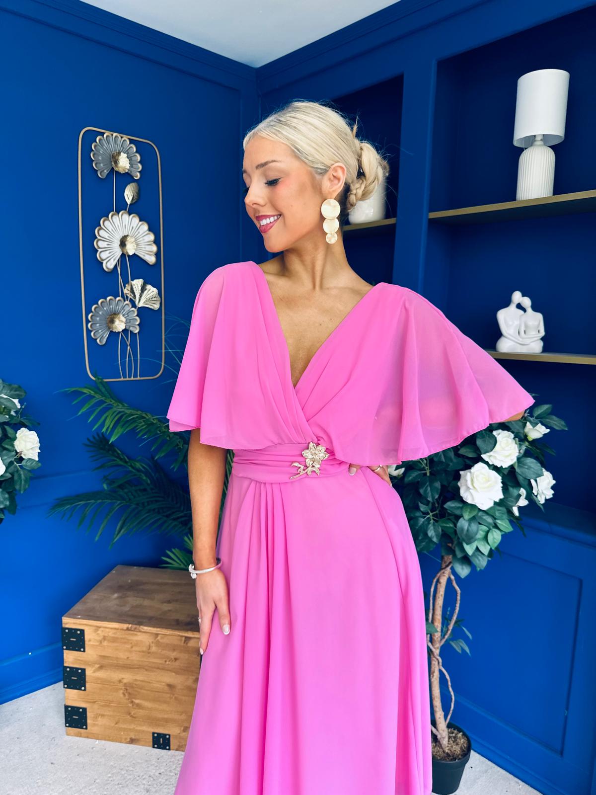 Nancy Cape Detailed Midi Dress Cerise