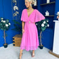 Nancy Cape Detailed Midi Dress Cerise