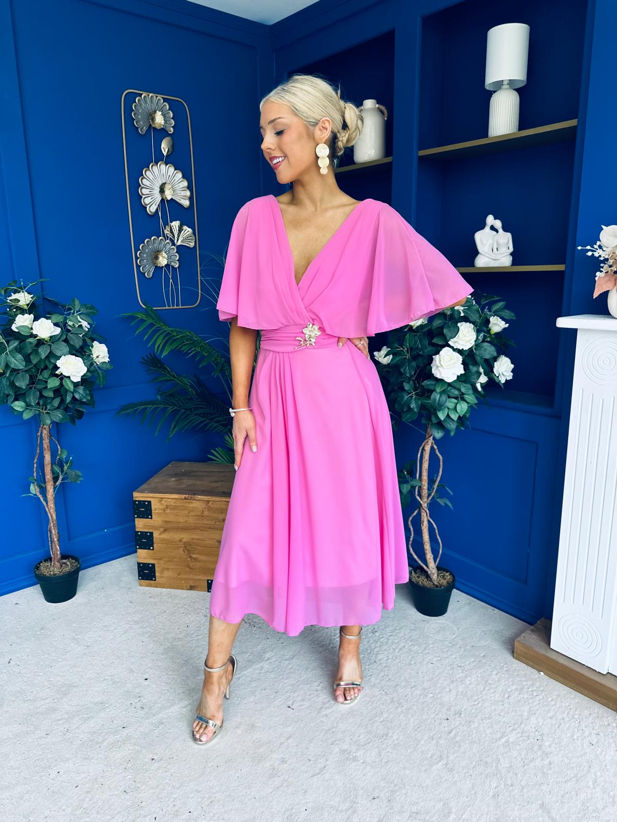 Nancy Cape Detailed Midi Dress Cerise