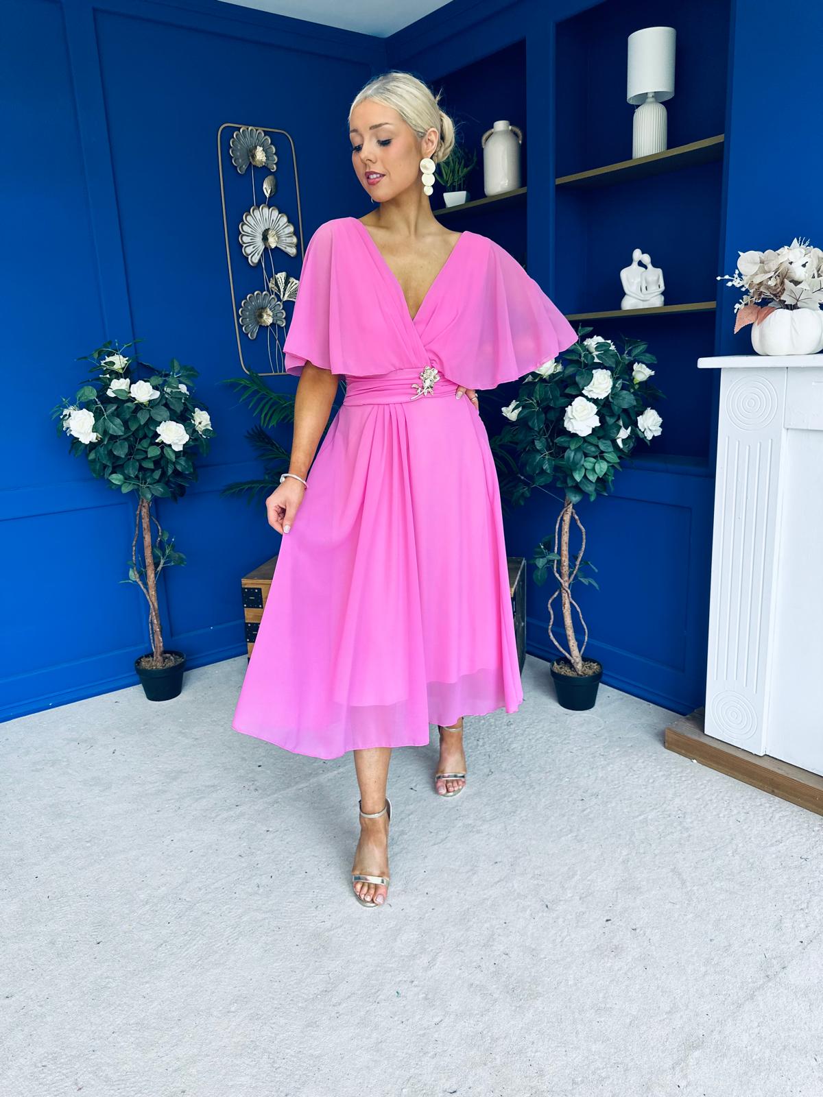 Nancy Cape Detailed Midi Dress Cerise