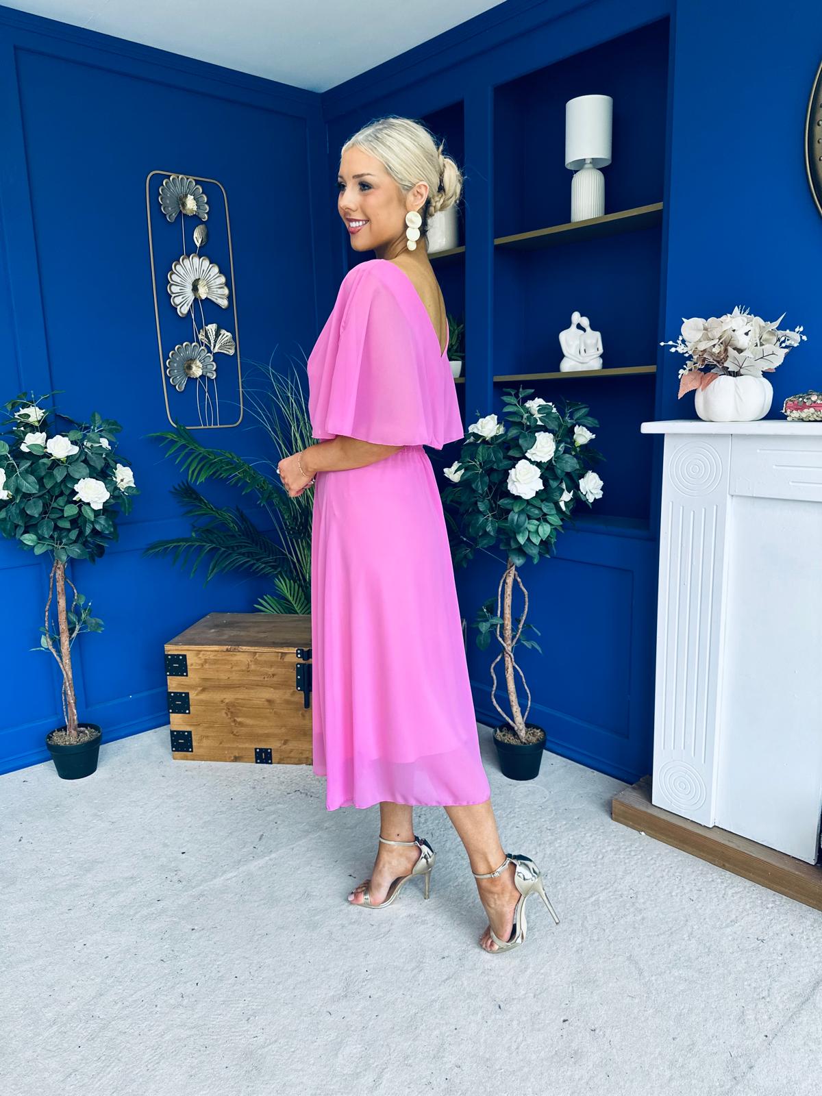 Nancy Cape Detailed Midi Dress Cerise