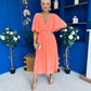 Nancy Cape Detailed Midi Dress Peach