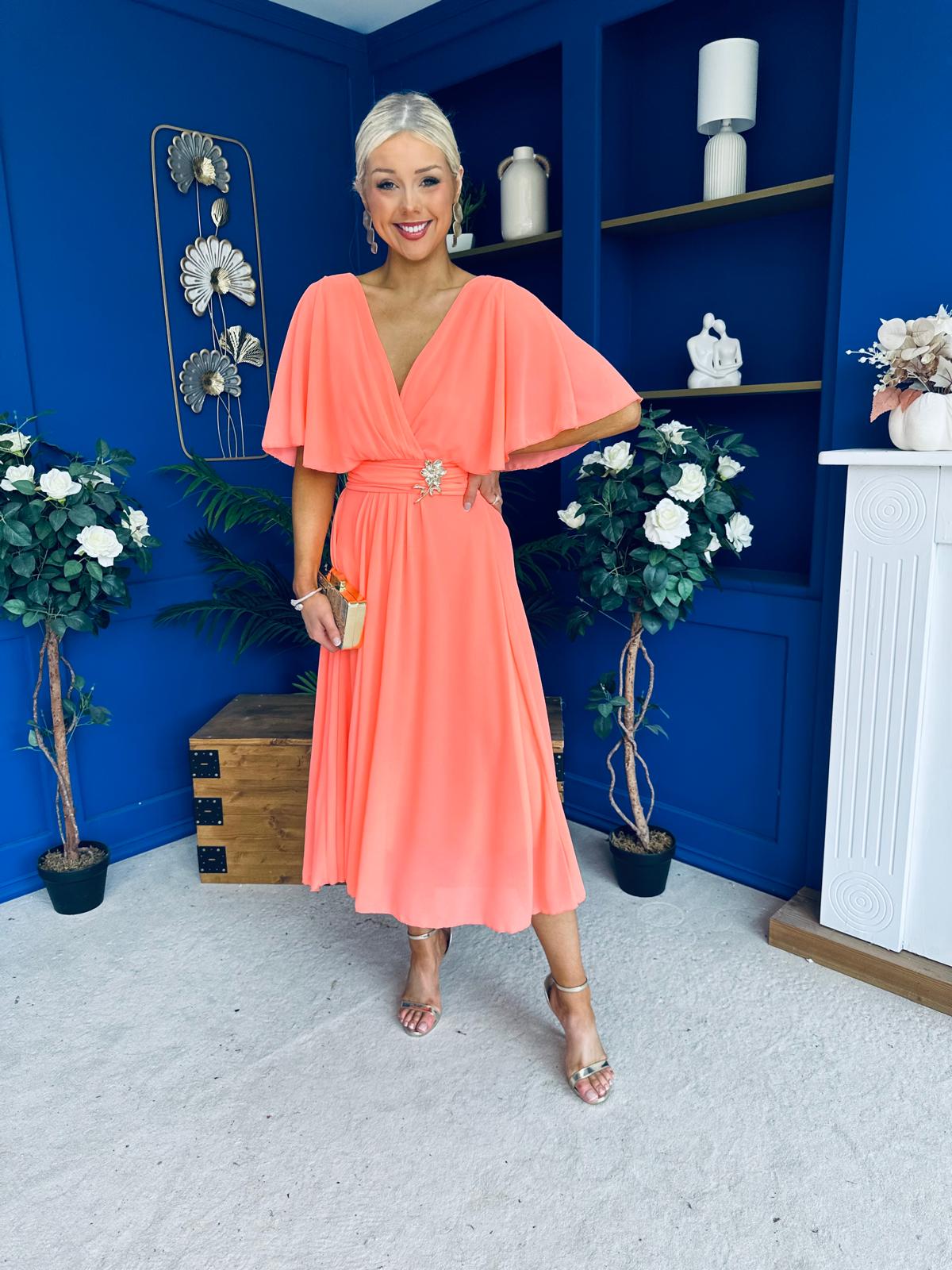 Nancy Cape Detailed Midi Dress Peach