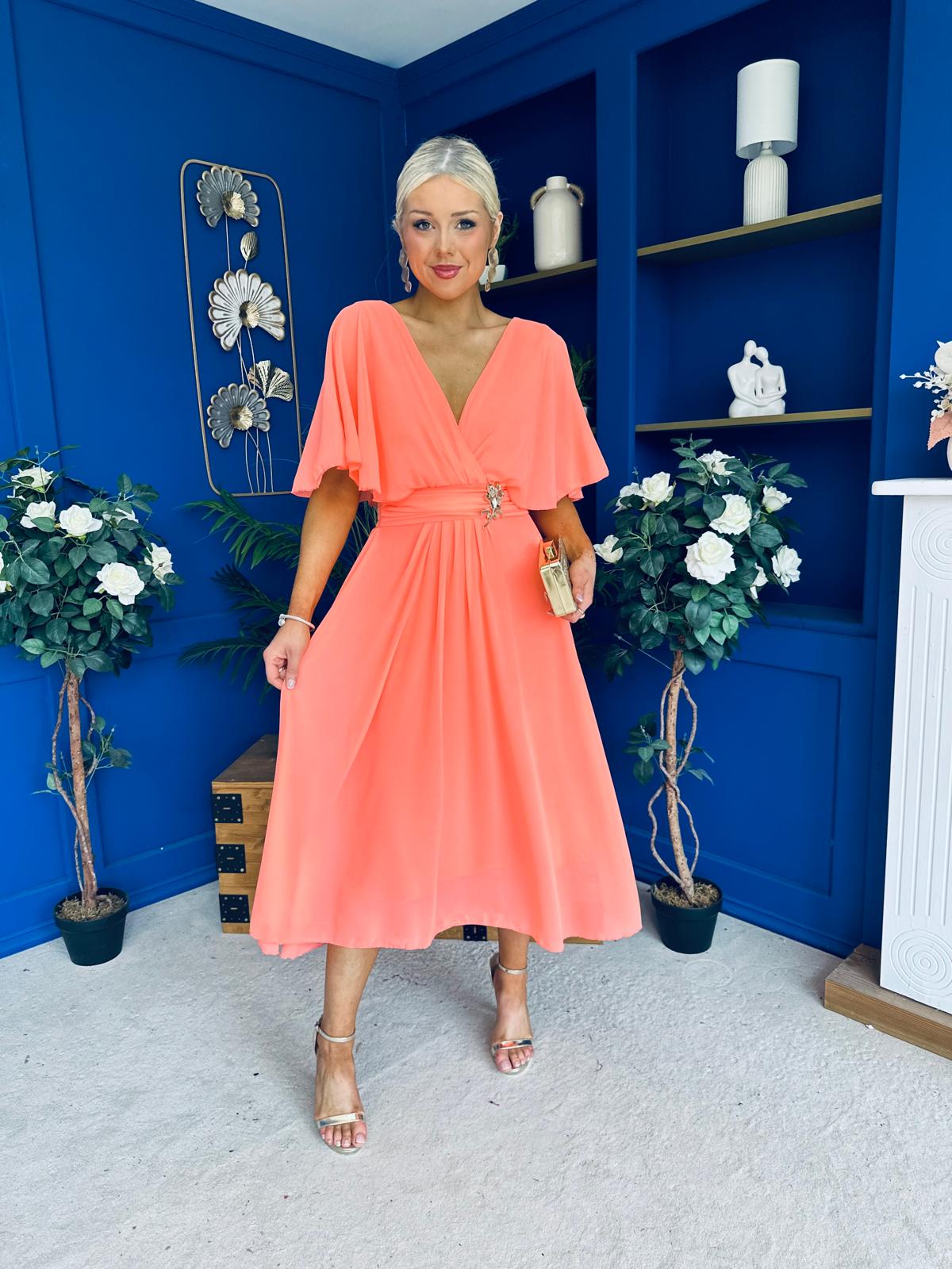 Nancy Cape Detailed Midi Dress Peach