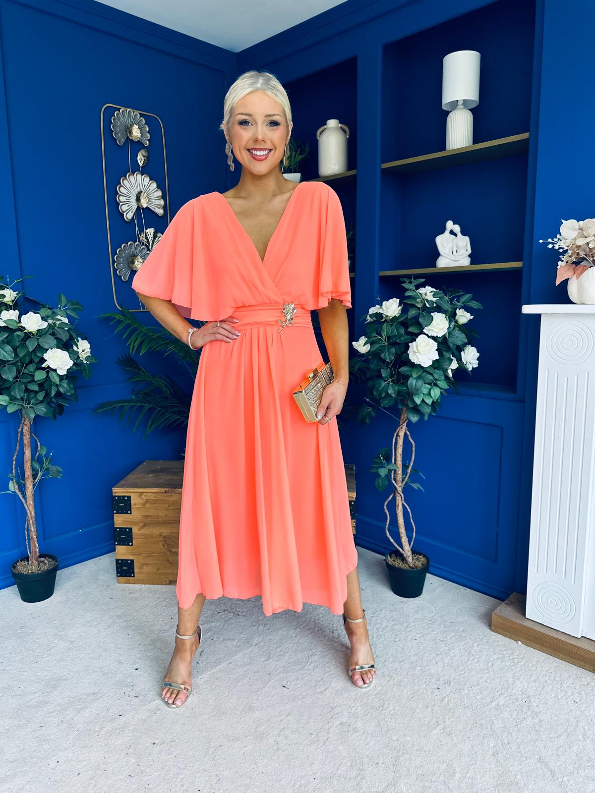 Nancy Cape Detailed Midi Dress Peach
