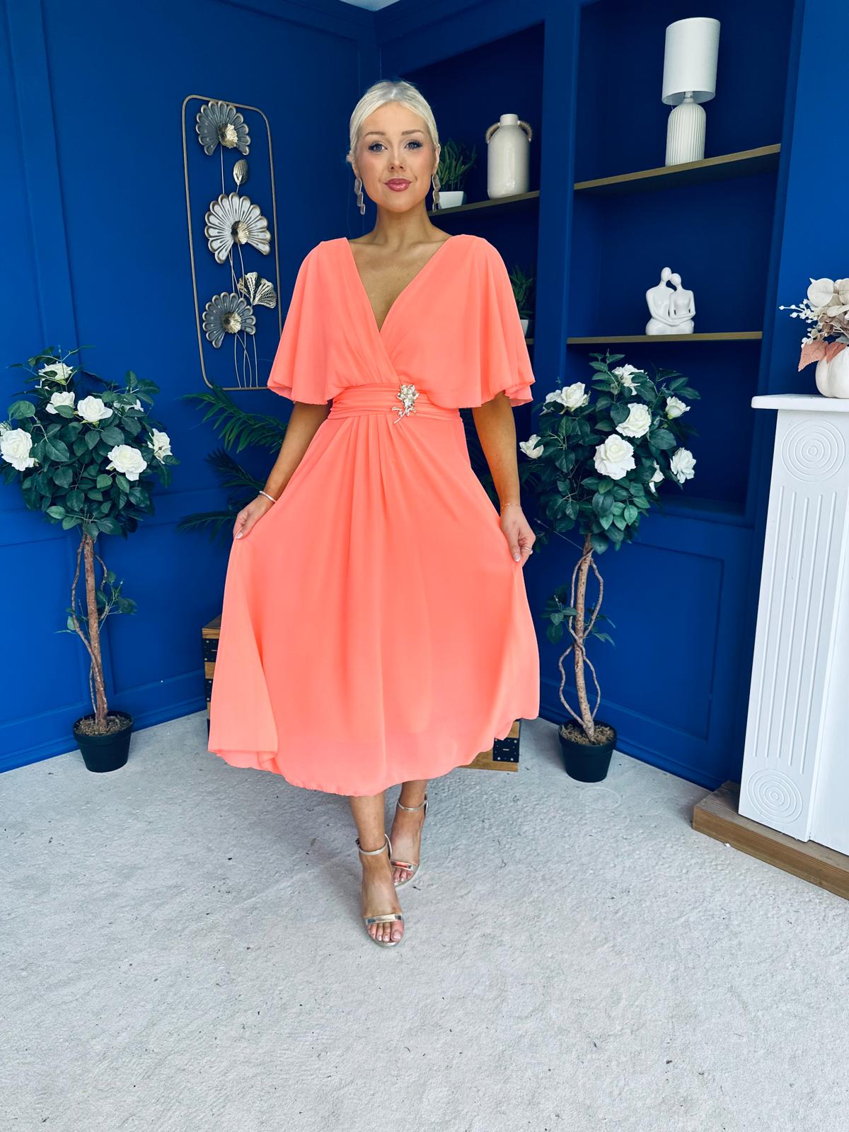Nancy Cape Detailed Midi Dress Peach