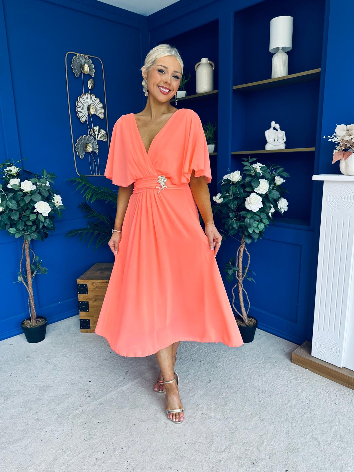 Nancy Cape Detailed Midi Dress Peach
