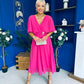 Nancy Cape Detailed Midi Dress Fuchsia