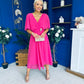 Nancy Cape Detailed Midi Dress Fuchsia