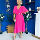 Nancy Cape Detailed Midi Dress Fuchsia