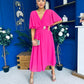 Nancy Cape Detailed Midi Dress Fuchsia
