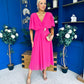 Nancy Cape Detailed Midi Dress Fuchsia
