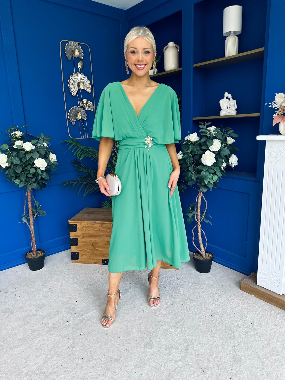 Nancy Cape Detailed Midi Dress Emerald