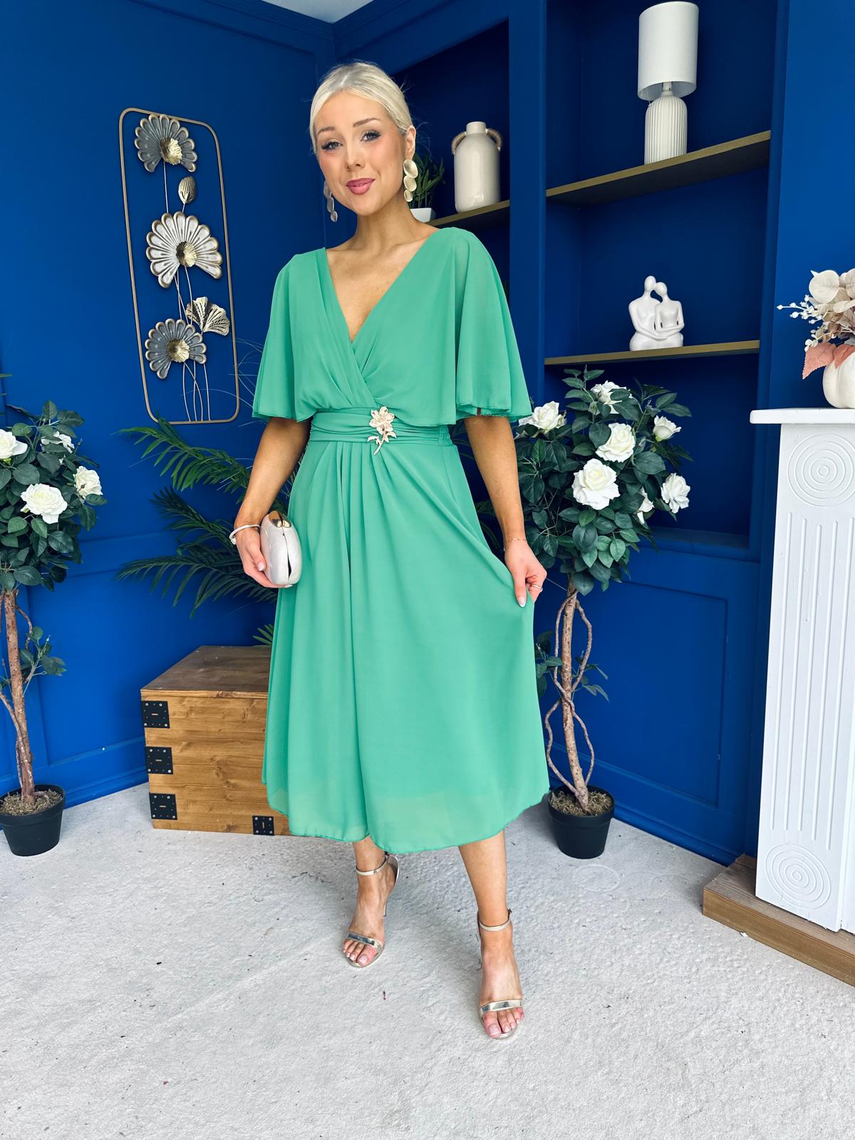 Nancy Cape Detailed Midi Dress Emerald