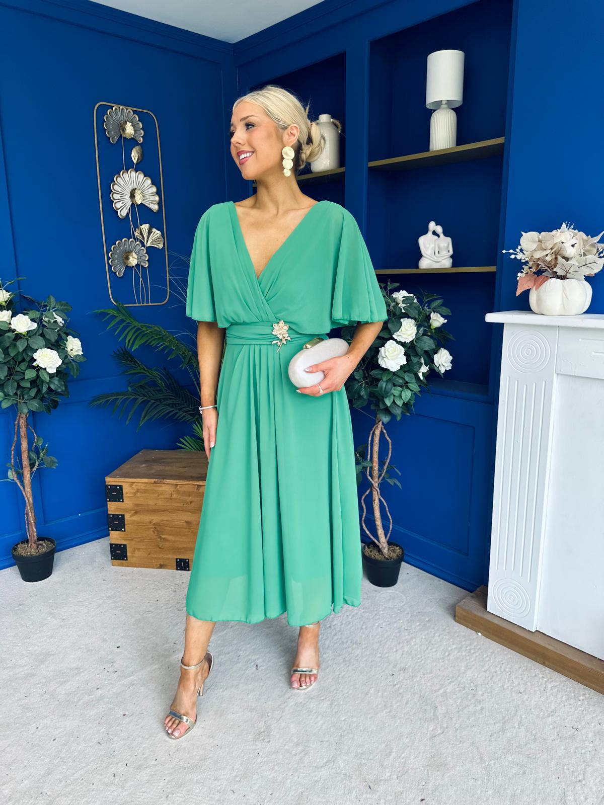 Nancy Cape Detailed Midi Dress Emerald
