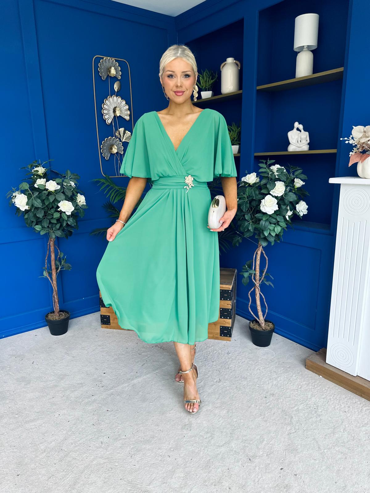 Nancy Cape Detailed Midi Dress Emerald