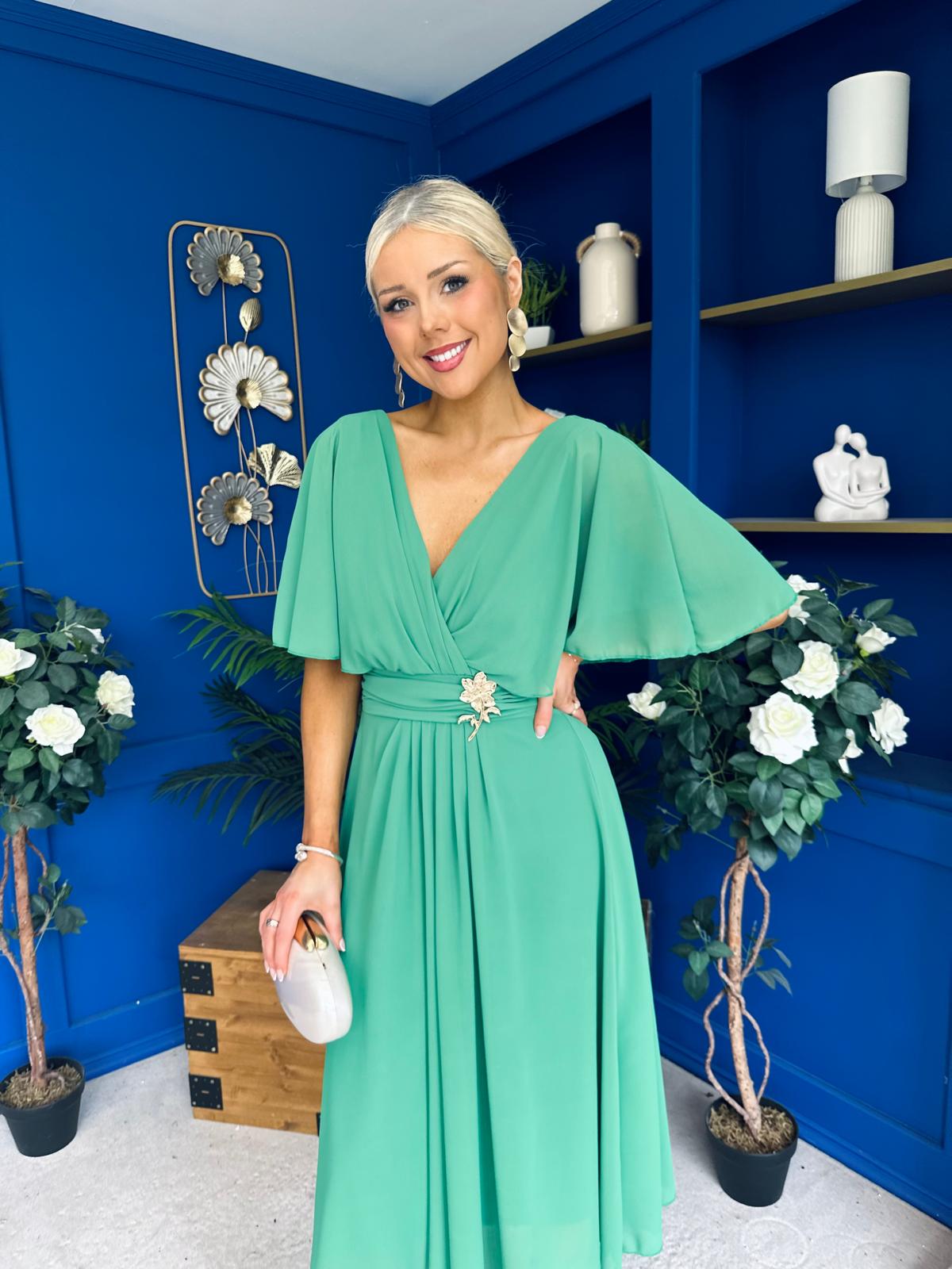 Nancy Cape Detailed Midi Dress Emerald