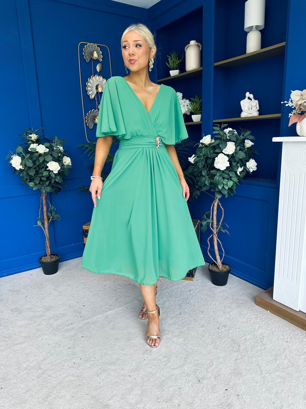 Nancy Cape Detailed Midi Dress Emerald