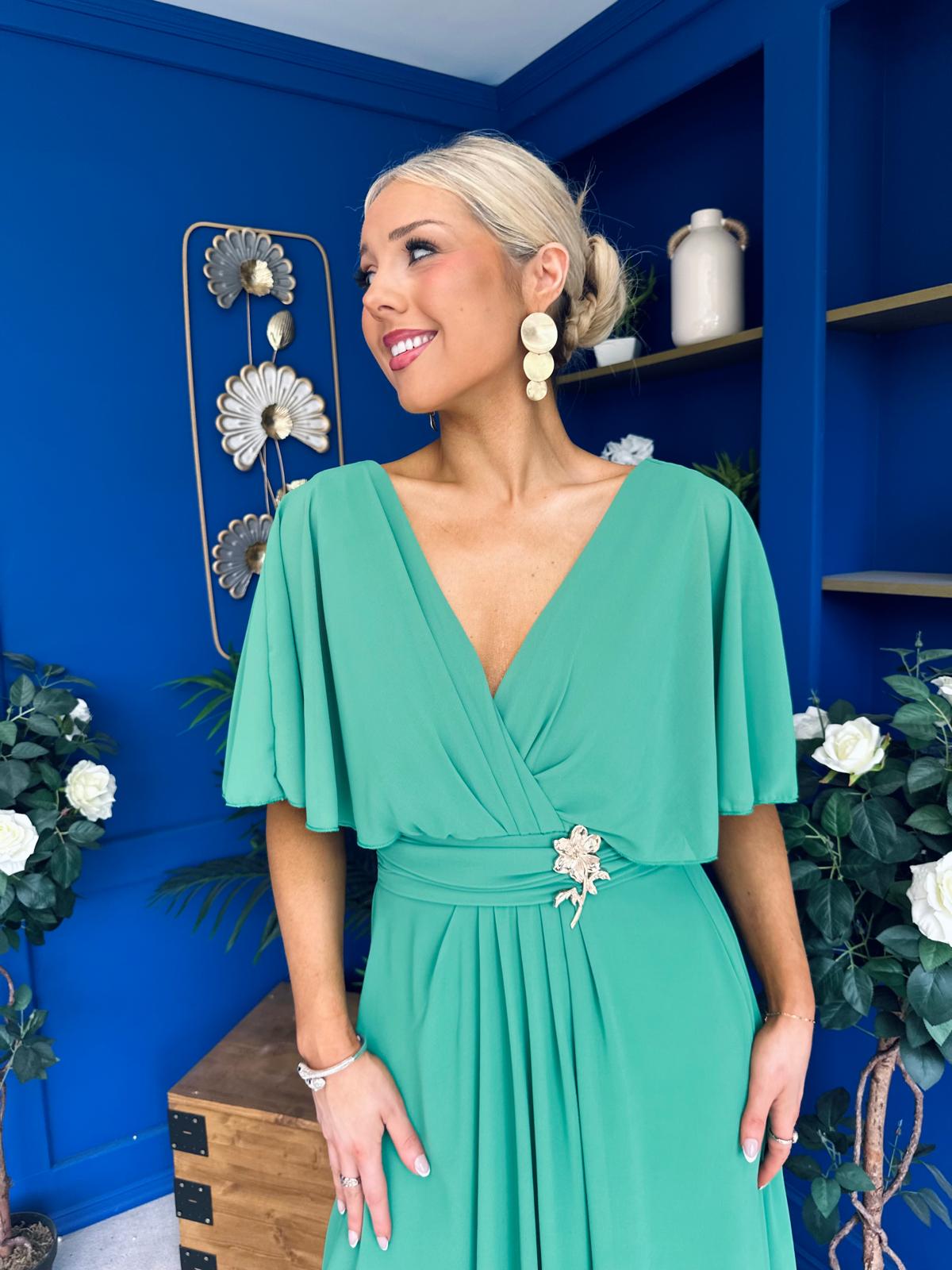 Nancy Cape Detailed Midi Dress Emerald