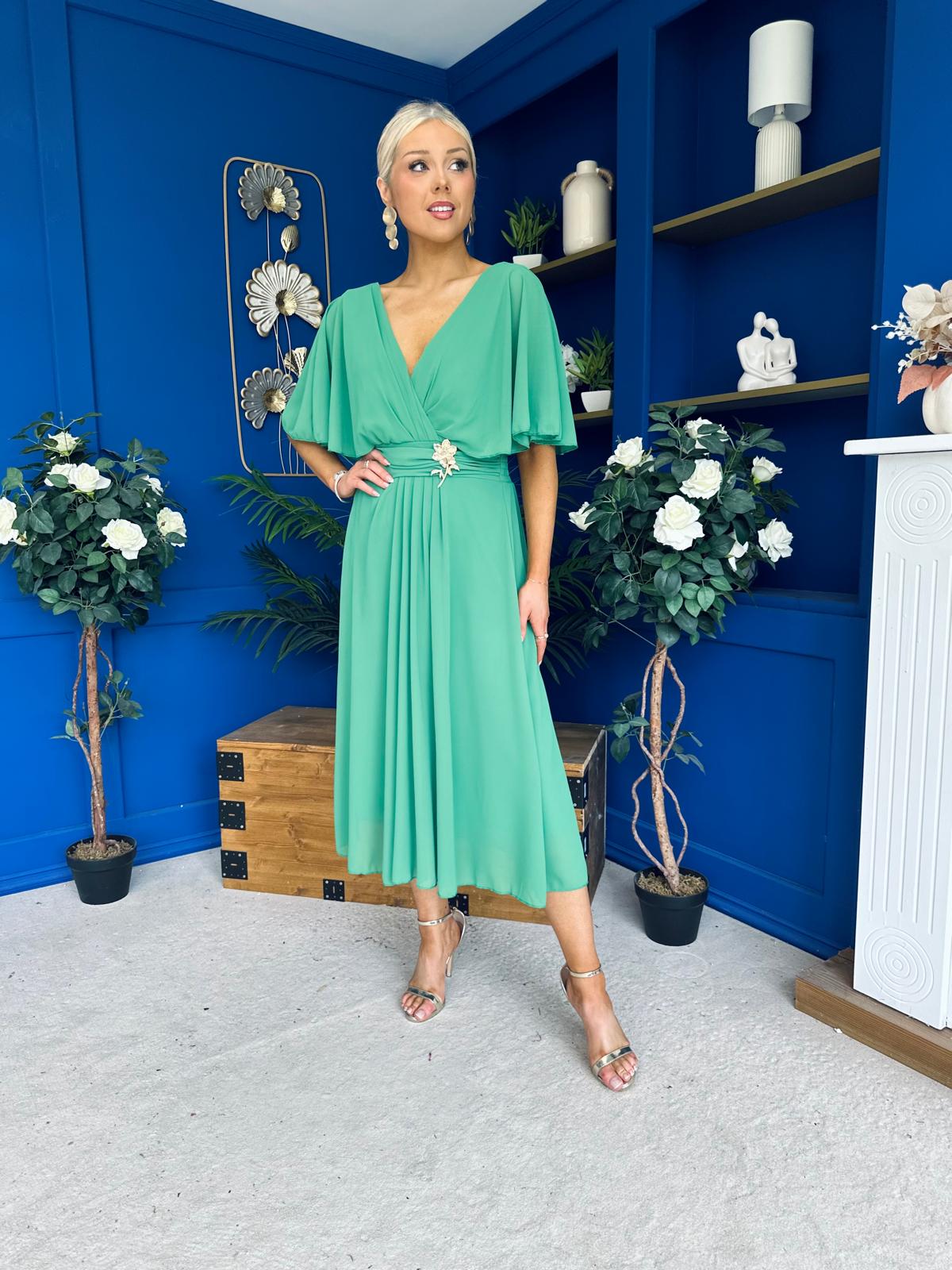 Nancy Cape Detailed Midi Dress Emerald