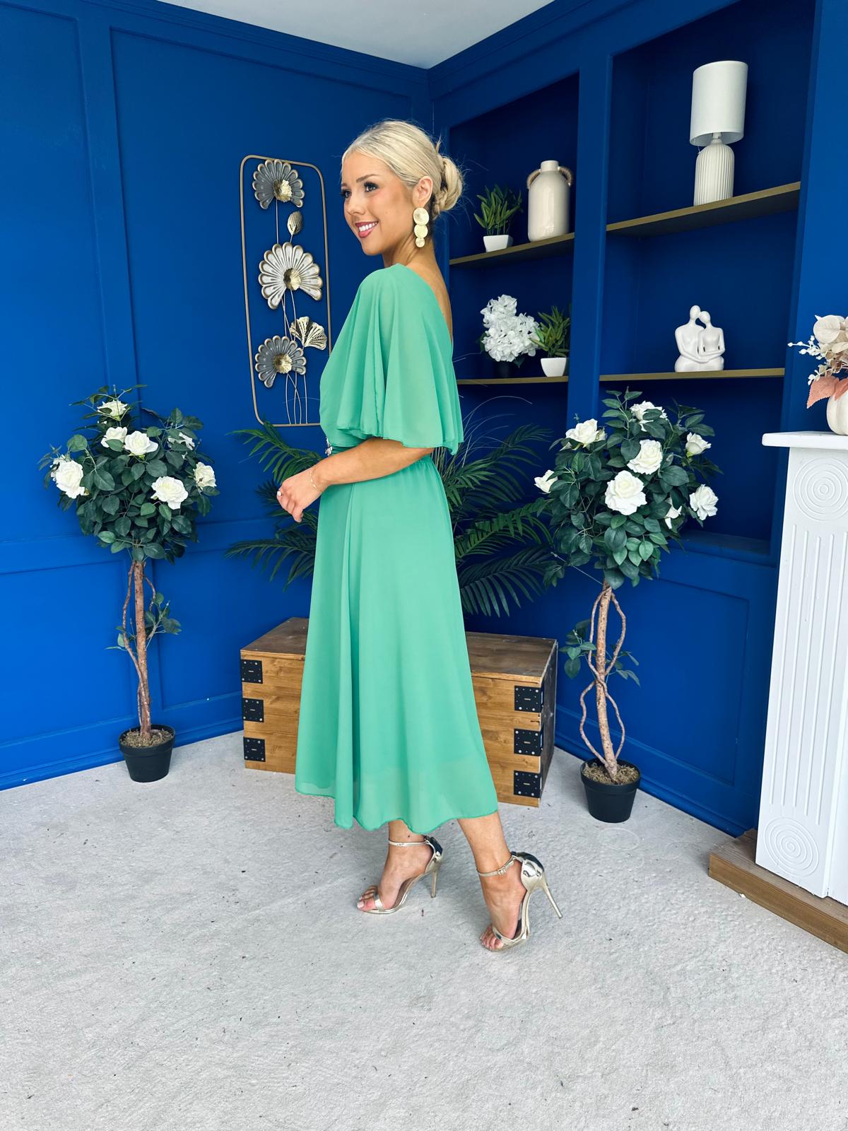 Nancy Cape Detailed Midi Dress Emerald