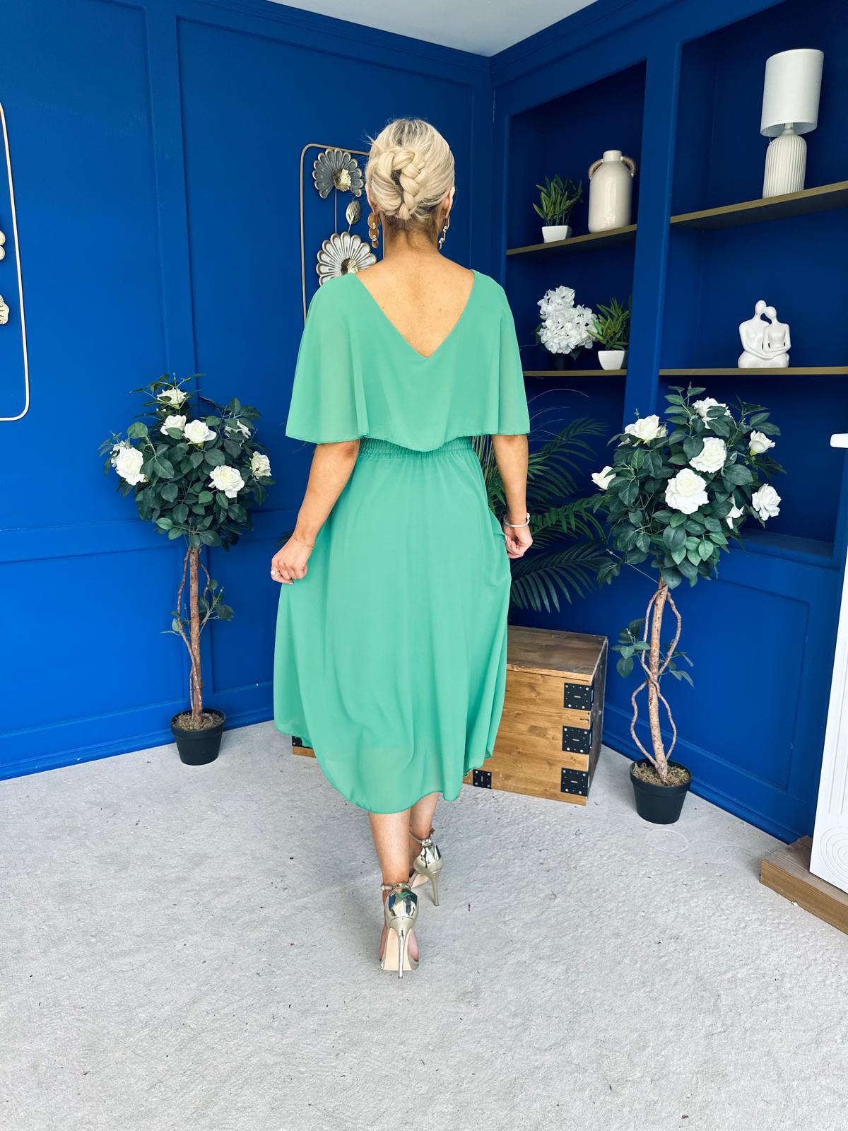 Nancy Cape Detailed Midi Dress Emerald