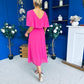 Nancy Cape Detailed Midi Dress Fuchsia