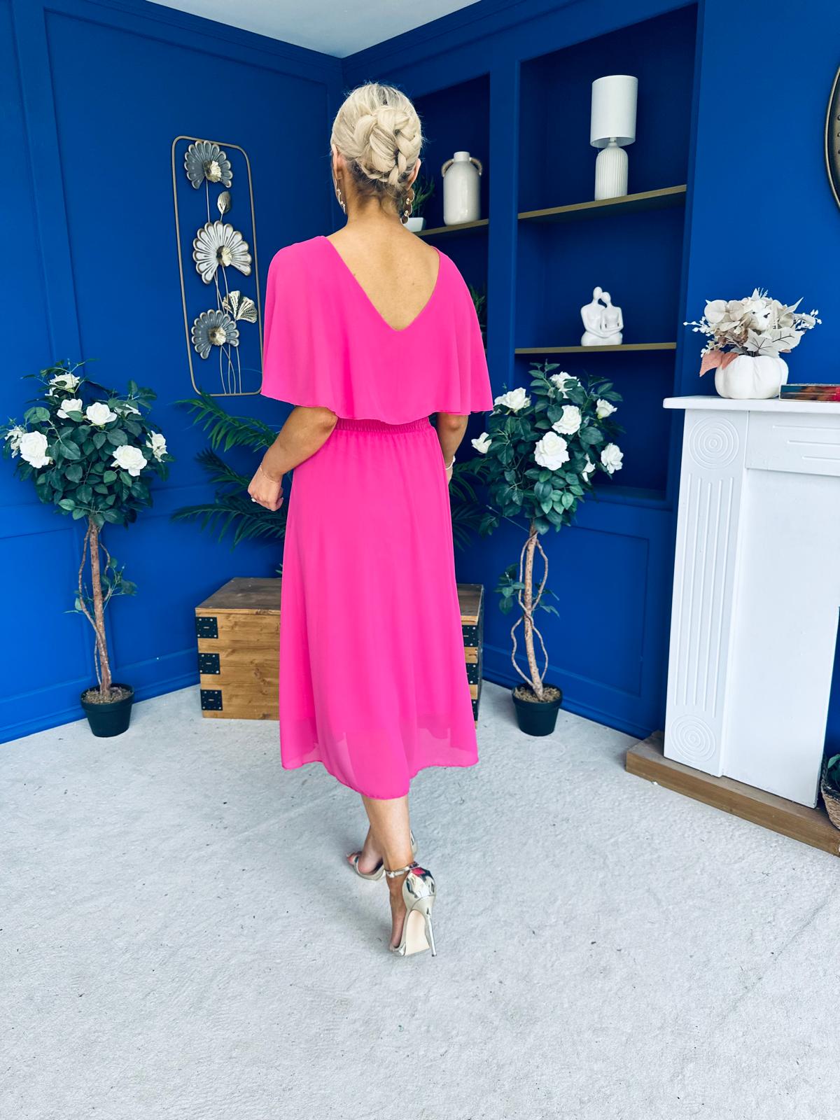 Nancy Cape Detailed Midi Dress Fuchsia