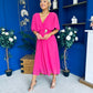 Nancy Cape Detailed Midi Dress Fuchsia