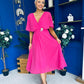 Nancy Cape Detailed Midi Dress Fuchsia