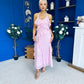 Cherie Frill Detail Halterneck Midi Dress Pink