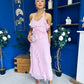 Cherie Frill Detail Halterneck Midi Dress Pink