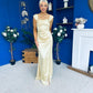 Sandra Bardot Satin Occasion Dress Yellow
