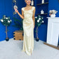 Sandra Bardot Satin Occasion Dress Yellow