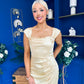 Sandra Bardot Satin Occasion Dress Yellow