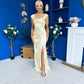 Sandra Bardot Satin Occasion Dress Yellow