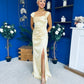 Sandra Bardot Satin Occasion Dress Yellow