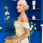 Sandra Bardot Satin Occasion Dress Yellow