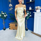 Sandra Bardot Satin Occasion Dress Yellow